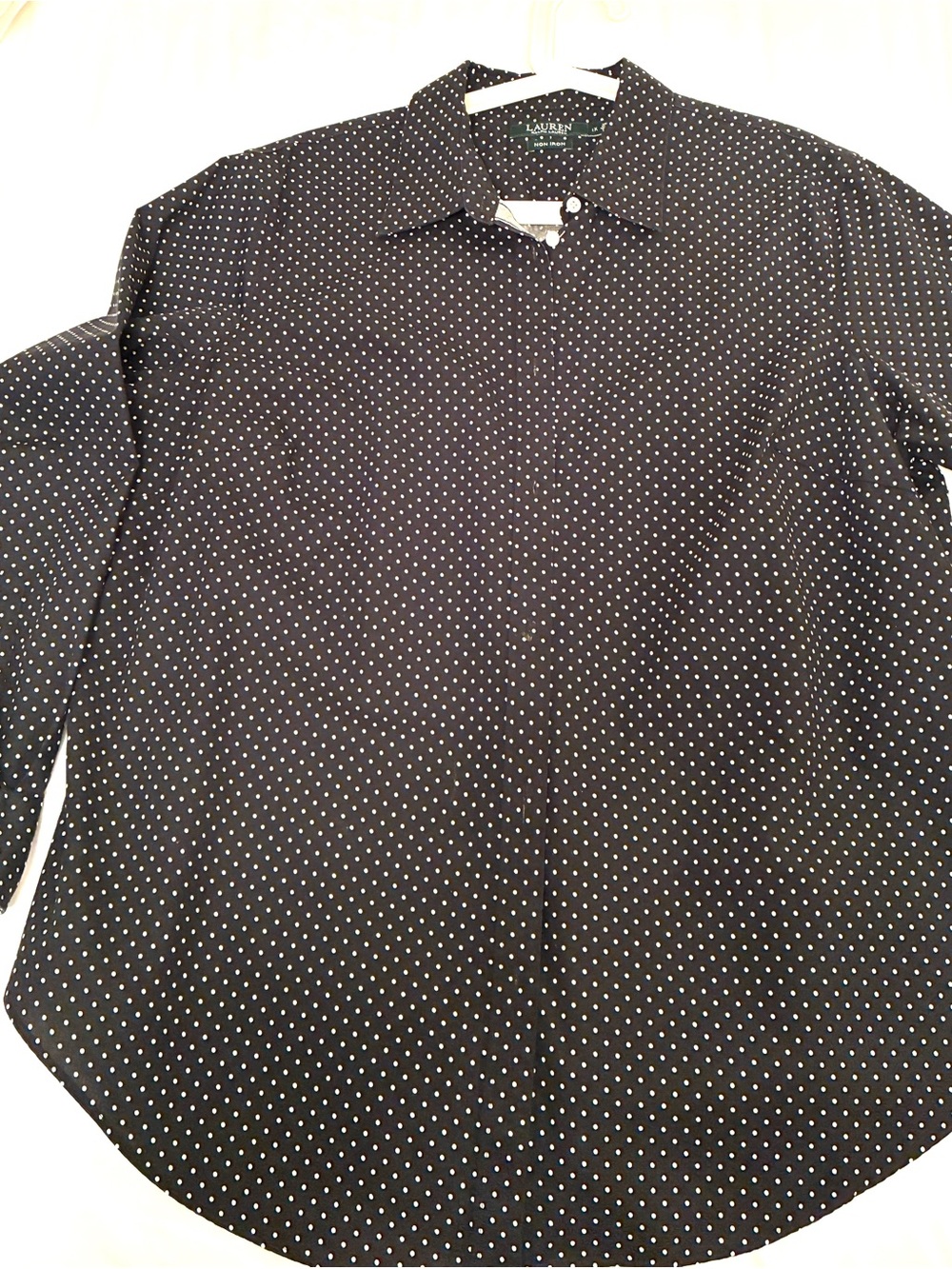 Lauren Ralph Lauren Black & White Polka Dot No Iron Buttondown Shirt Womens 1X - Picture 4 of 4